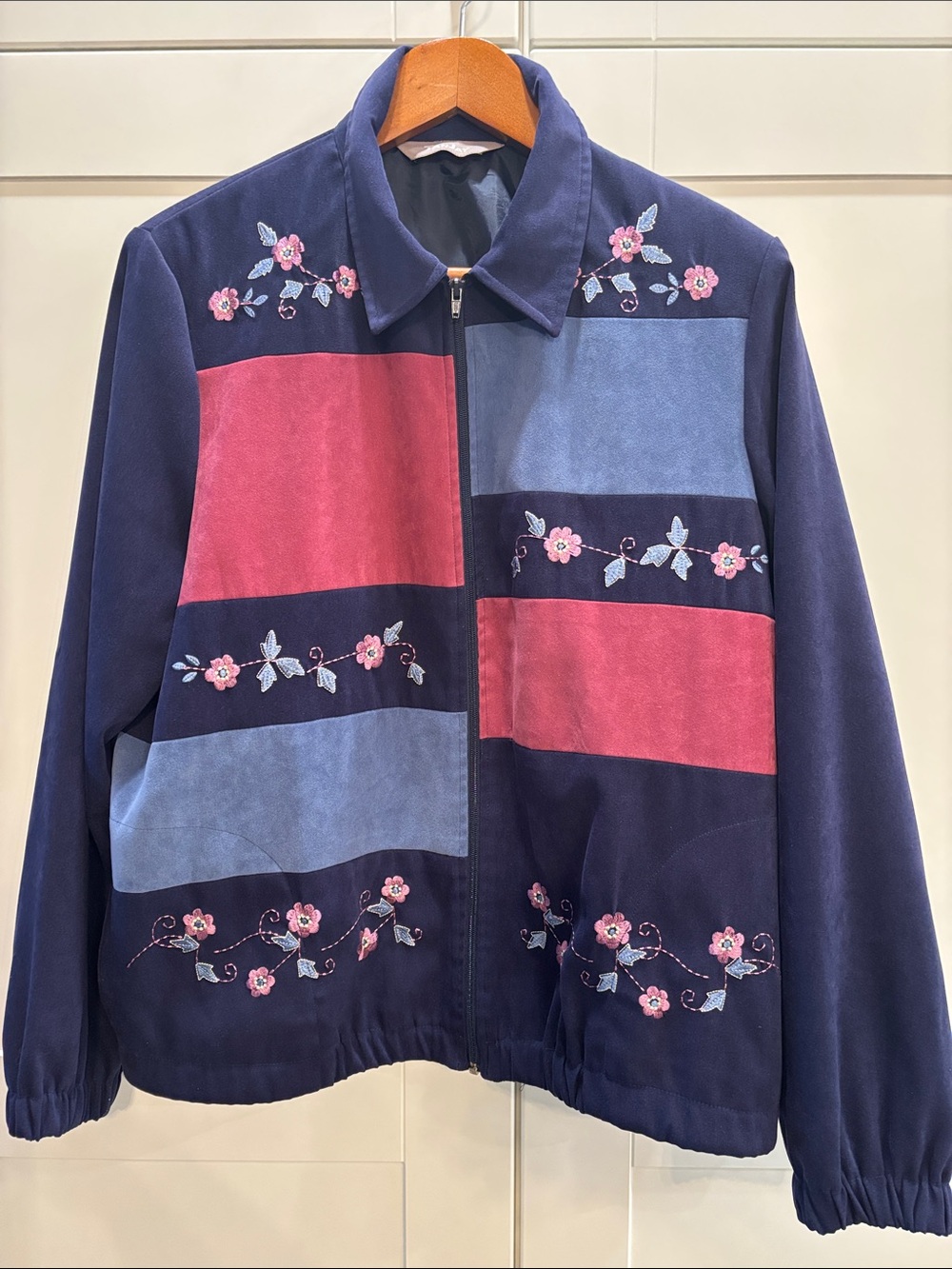 TanJay Purple Floral Patchwork Zip-Front Jacket with Pink and Light Blue Panels